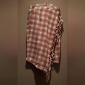 Brown/cream plaid long skirt with tassles